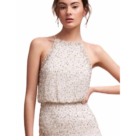 New BHLDN Rian 2 & 12 Off White Embellished Beads Pearls Chiffon Wedding Gown - Picture 6 of 10